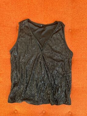 Women’s Black Sequin Sleeveless Wrap Top